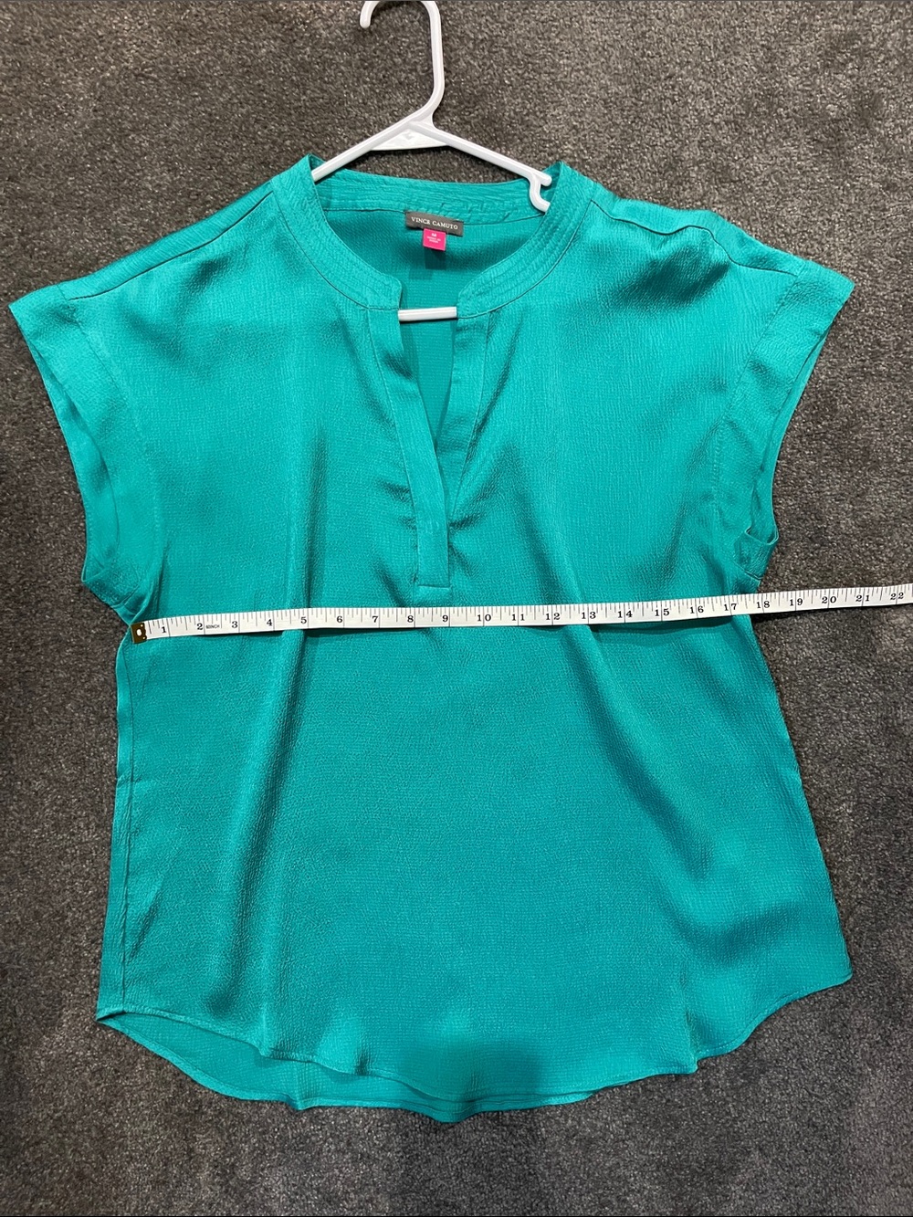Vince Camuto Teal Split-Neck Cap-Sleeve Blouse